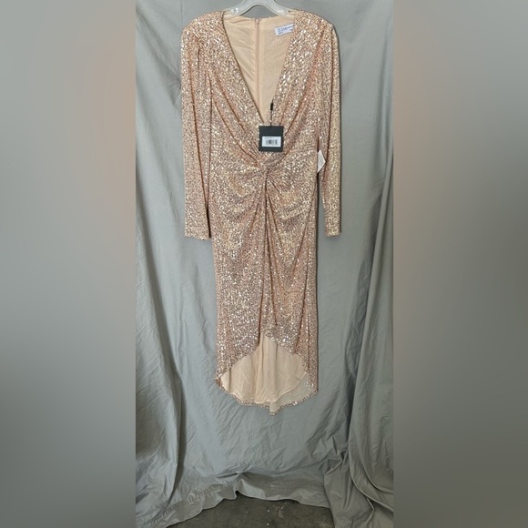 Mac Duggal 26549 NWT SEQUINED HI-LO FRONT TWIST MIDI DRESS - Picture 4 of 11